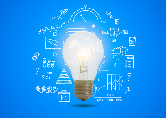 business graph with illuminated light bulb concept for idea, innovation